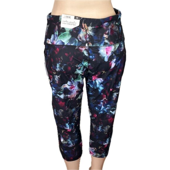 RBX +1X Floral Print Wide Waistband High Waisted Wicking Pockets Capri Leggings - Picture 2 of 6
